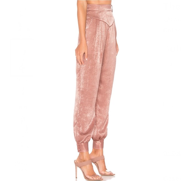 NEW L’ACADEMIE REVOLVE PINK SATIN TIE CUFF PANTS - Picture 4 of 8